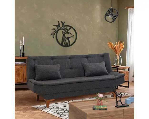Canapea extensibila cu 3 locuri, Unique Design, 867UNQ1645, Lemn de fag, Antracit