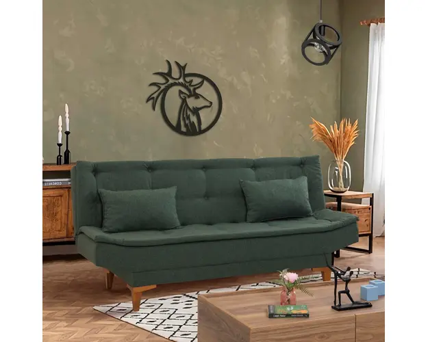 Canapea extensibila cu 3 locuri, Unique Design, 867UNQ1647, Lemn de fag, Verde