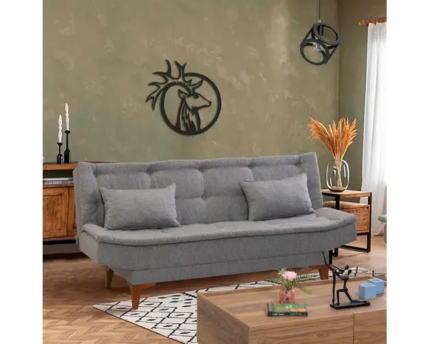 Canapea extensibila cu 3 locuri, Unique Design, 867UNQ1648, Lemn de fag, Gri