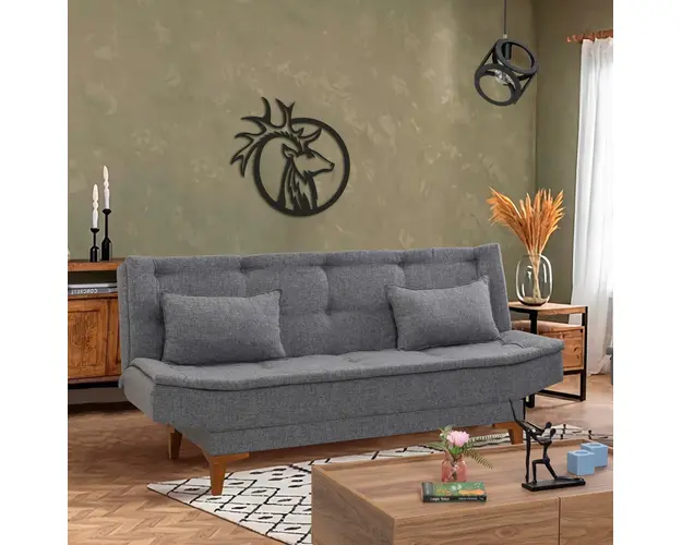 Canapea extensibila cu 3 locuri, Unique Design, 867UNQ1649, Lemn de fag, Gri inchis