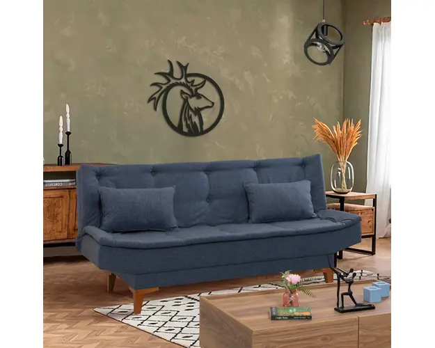 Canapea extensibila cu 3 locuri, Unique Design, 867UNQ1650, Lemn de fag, Albastru inchis