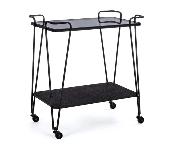Carucior cu 2 rafturi Zaira, Bizzotto, 60 x 38 x 68 cm, otel/sticla temperata