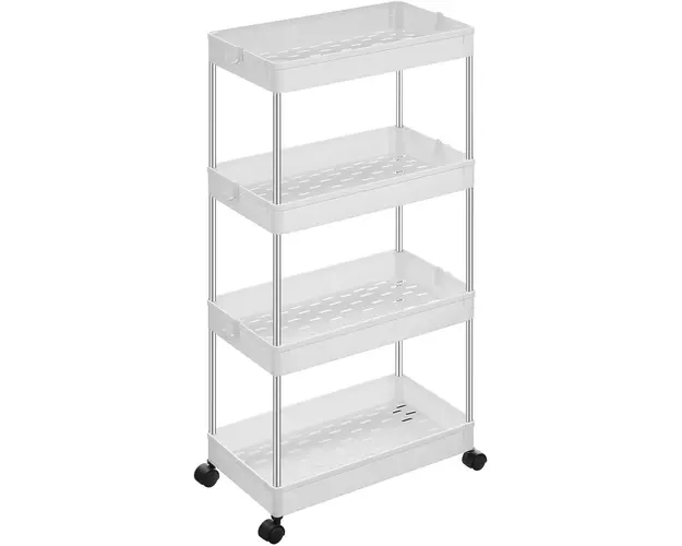 Carucior cu 4 rafturi Vasagle, 40x22x86 cm, max 20 kg, polipropilena/metal, alb