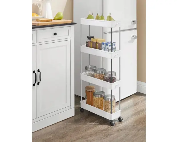Carucior pentru depozitare Vasagle, 40 x 12.5 x 88 cm, polipropilena/inox, alb