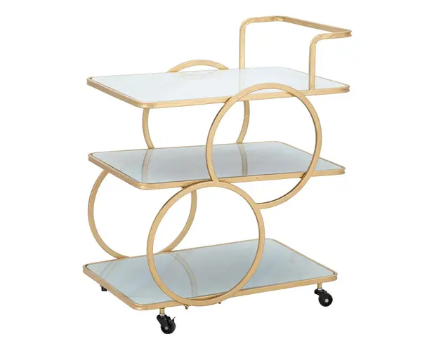Carucior pentru servire Marble Glass, Mauro Ferretti, 64x46x79 cm, fier, auriu