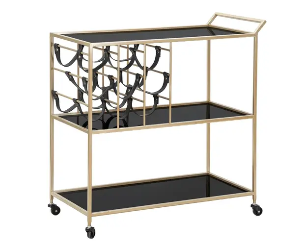 Carucior pentru servire String, Mauro Ferretti, 79x39.5x82 cm, fier, negru/auriu