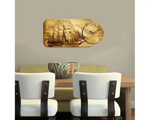 Set ceas si tablou decorativ, YMS-87, MDF , Dimensiune: 68 x 32 cm, Multicolor