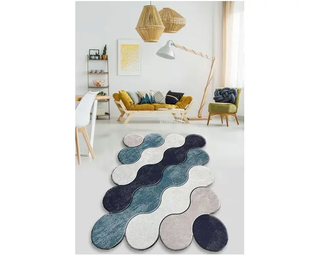 Covor, Circle, 150x240 cm, Poliester, Albastru / Albastru inchis / Alb / Bej