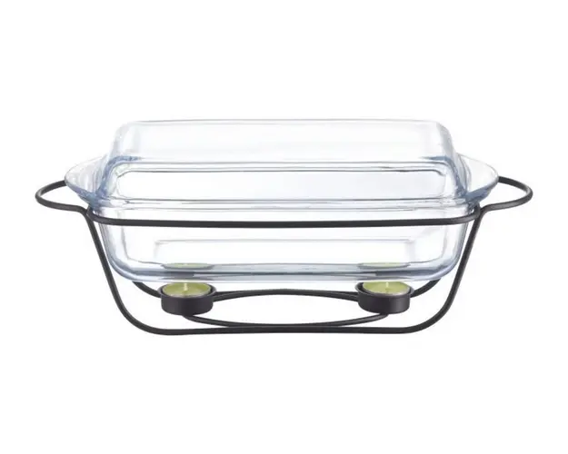 Chafing dish / Vas termorezistent cu incalzitor Saule, Ambition, 3.9 L, otel/sticla, negru/transparent