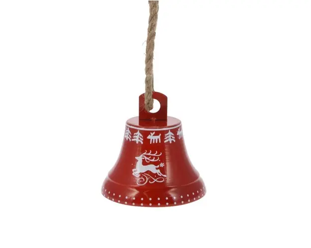 Clopotel decorativ Reindeer v2, Excellent Houseware, 17x17 cm, fier/iuta, rosu