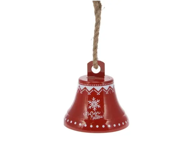 Clopotel decorativ Snowflake v3, Excellent Houseware, 17x17 cm, fier/iuta, rosu