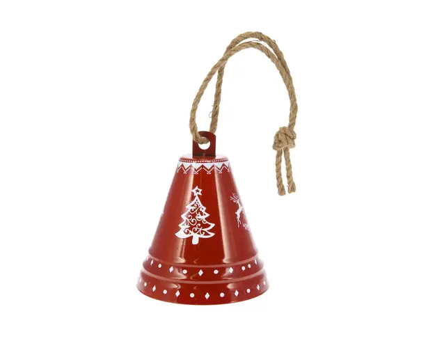Clopotel decorativ Xmas Tree v1, Excellent Houseware, 19x23 cm, fier/iuta, rosu