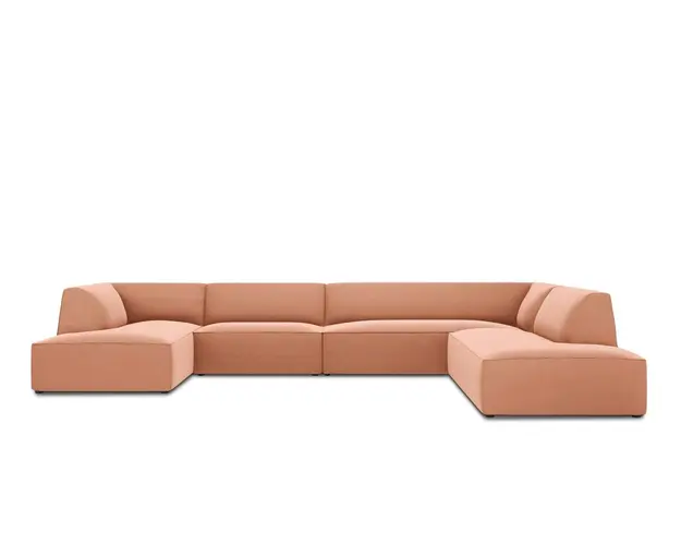 Coltar panoramic dreapta 7 locuri, Ruby, Micadoni Home, BL, 366x273x69 cm, catifea, roz