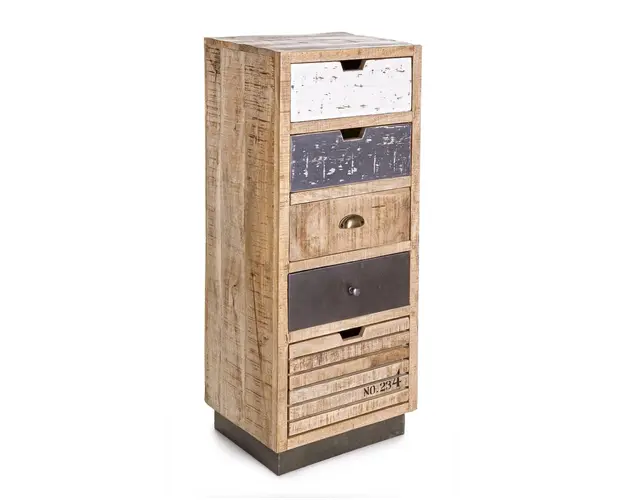 Comoda Tudor, Bizzotto, 45 x 35 x 110 cm, lemn de mango/otel