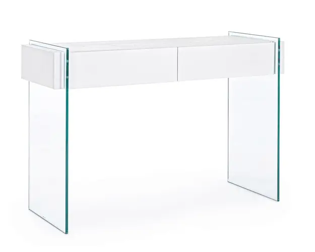 Consola Line, Bizzotto, 110 x 40 x 75 cm, MDF melaminat/sticla, alb