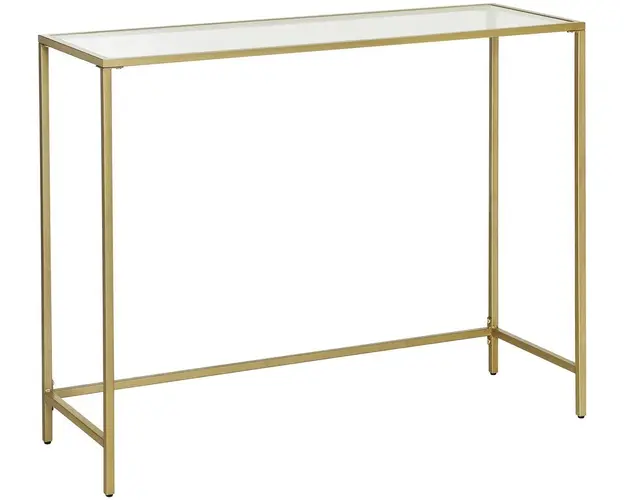 Consola Minimalist, Vasagle, 100 x 35 x 80 cm, otel/sticla temperata, auriu