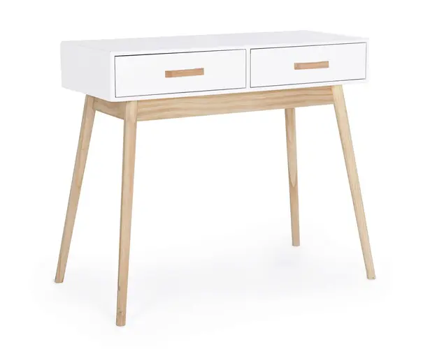 Consola Ordinary, Bizzotto, 90 x 40 x 79 cm, lemn de paulownia/pin/MDF, alb