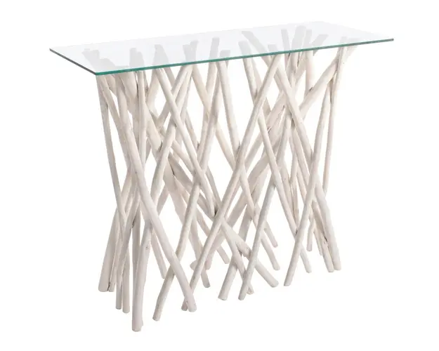 Consola Sahel, Bizzotto, 100 x 40 x 80 cm, ramuri de tec/sticla