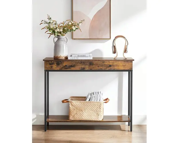 Consola Vincyer, Vasagle, 100 x 30 x 80 cm, PAL/otel, maro rustic