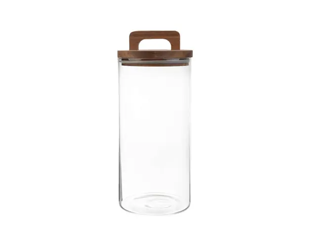 Recipient cu capac pentru depozitare Carlos, Homla, 1.2 L, sticla/lemn, transparent/maro