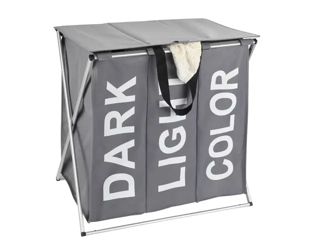 Cos de rufe cu 3 compartimente, Wenko, Trio Top, 118 L, 57 x 57 x 38 cm, poliester/aluminiu, gri