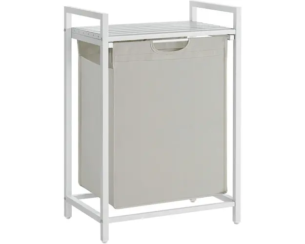 Cos de rufe cu raft si sac detasabil, Vasagle, 50 x 33 x 76 cm, 65 L, MDF/tesatura Oxford, alb