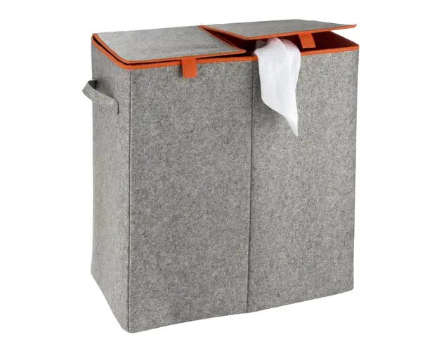 Cos pentru rufe, Wenko, Duo Felt Orange, 2 compartimente, 82 L, poliester/polipropilena, gri/portocaliu