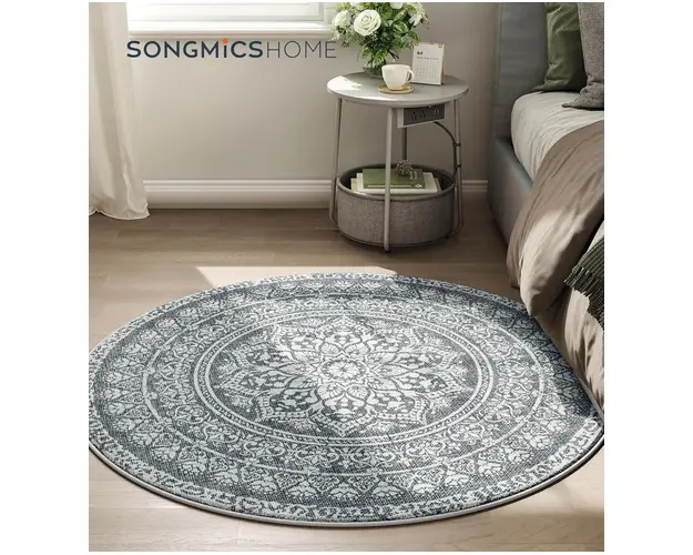 Covor antiderapant Vasagle Boho, D120 cm, lavabil la masina, poliester, gri carbune