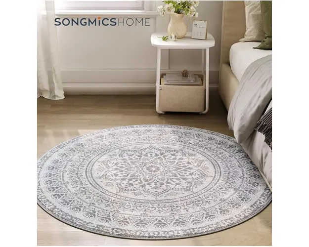 Covor antiderapant Vasagle Boho, D120 cm, lavabil la masina, poliester, gri dove