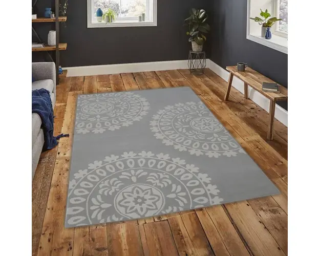 Covor Mandala Bedora, 120x170 cm, 100% lana, multicolor, finisat manual