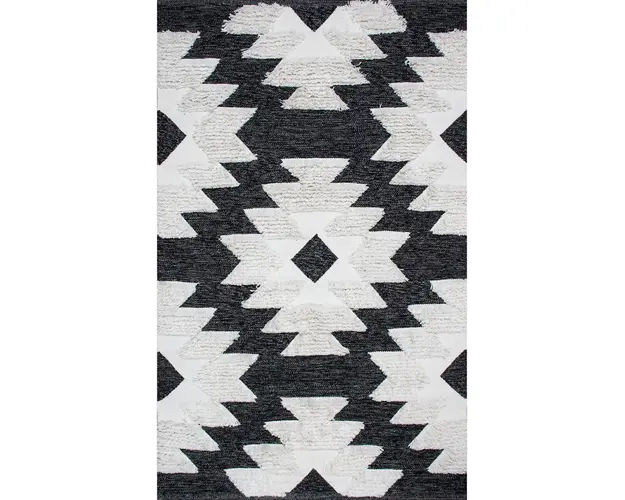Covor rezistent Eko, AFR 01 - Black, White, 100% bumbac, 120 x 180 cm