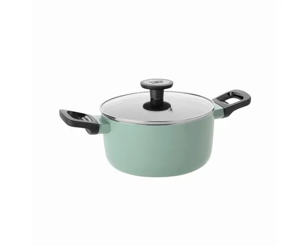Cratita cu capac BergHOFF, Leo Sage, Ø20 cm, 2.9 L, aluminiu, invelis antiaderent, verde