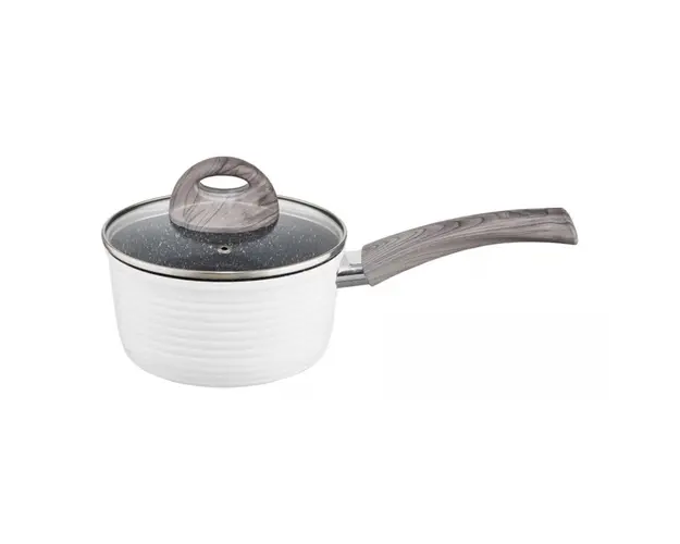 Cratita cu capac Wavy, Ambition, 16 cm, 1.5 litri, invelis Qualum Basic Stone Edition, aluminiu forjat, alb