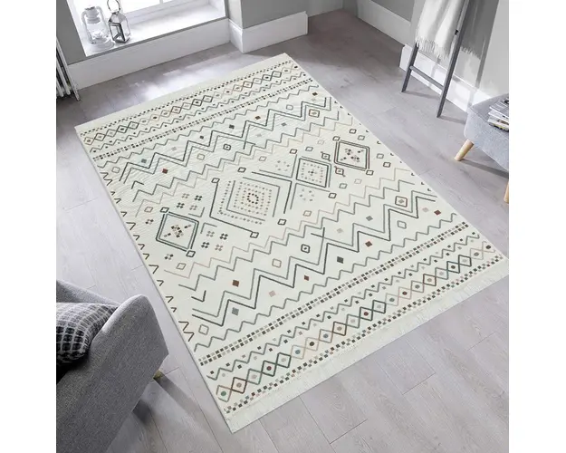 Covor, Ar 05, 160x230 cm, Bumbac, Bej / Albastru / Nurca