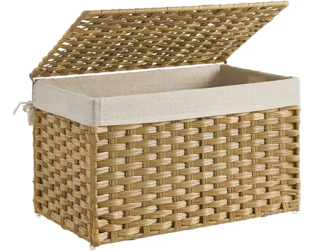 Cufar de depozitare / cos cu model ratan 65L, 55.5x34x34 cm, max 30 kg, bumbac/fier/plastic, natural
