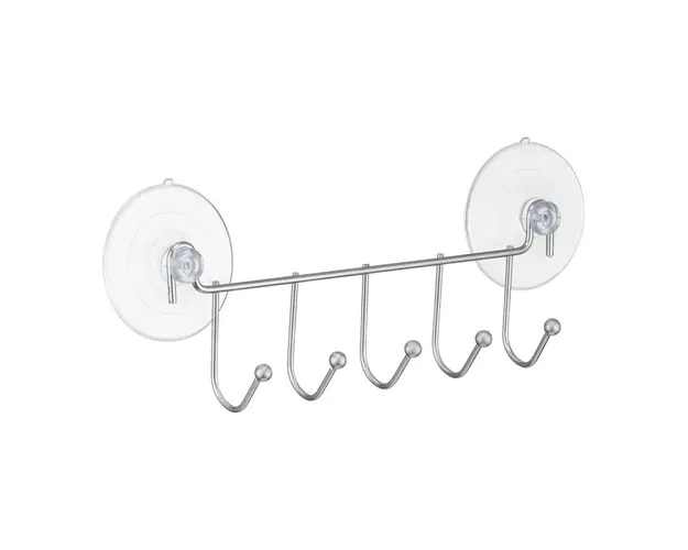 Cuier cu 4 agatatori, 2 ventuze Basic, Jotta, 20x7.5x3.5 cm, otel, argintiu