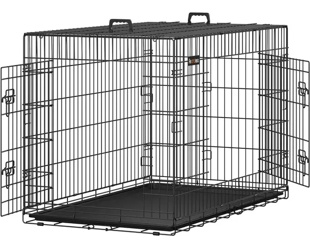 Cusca pentru caini cu 2 usi, Feandrea, pliabila, marimea XXL, max 42-50 kg, 122x74.5x80.5 cm, fier, negru
