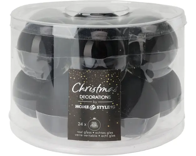Cutie cu 12 globuri Christmas Glam, Ø5 cm, sticla, negru