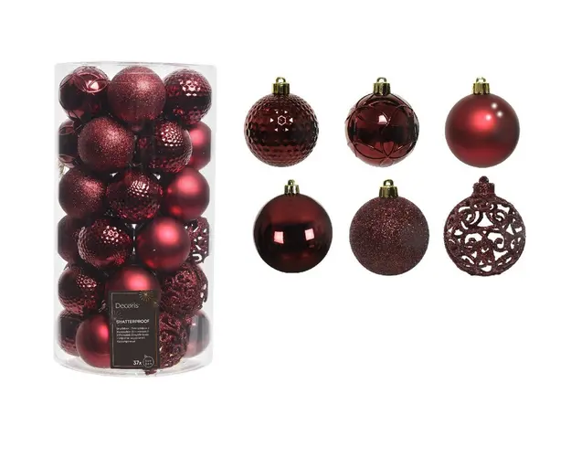 Cutie cu 37 globuri Red, Decoris, Ø6 cm, plastic, rosu