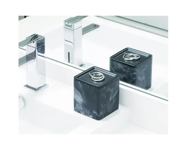 Cutie cu capac pentru baie Dakota, iDesign, 9.5x9.5x10.2 cm, polirasina