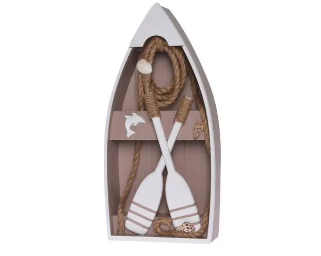 Decoratiune Boat, 18.5x8x40.5 cm, lemn, alb/taupe