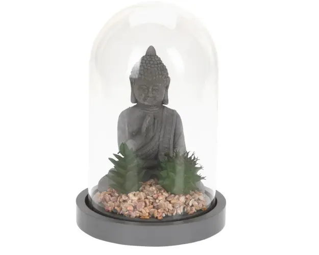 Decoratiune Buddha w cactus, 14x21 cm, polipropilena, gri