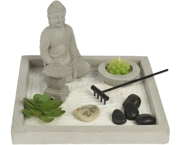 Decoratiune Buddha Zen Garden Square, 20x20x13.5 cm, ciment