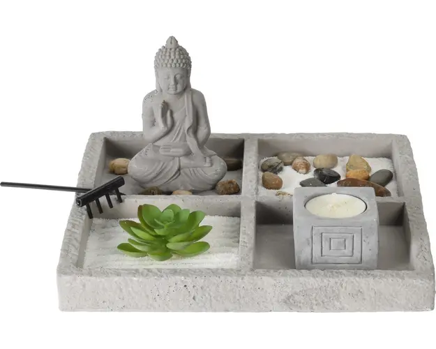 Decoratiune Buddha Zen Garden Square, 23x23x12 cm, ciment