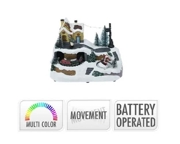 Decoratiune cu functie de miscare si lumini Winter Scene Santa on ice v2, 23.5x16x17 cm, cu baterii