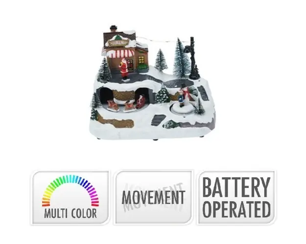 Decoratiune cu functie de miscare si lumini Winter Scene Snowman w child v1, 23.5x16x17 cm, cu baterii