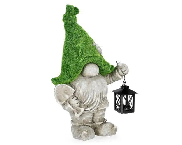 Decoratiune de gradina Garden Gnome W-Lantern, Bizzotto, 28x20x46 cm, magneziu, Verde