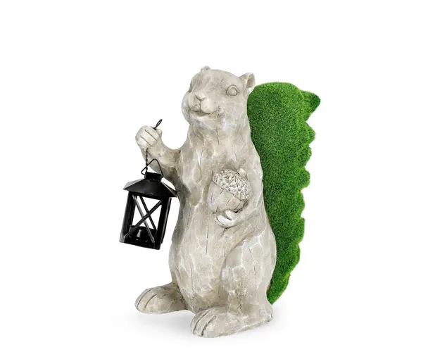 Decoratiune de gradina Garden Squirrel W-Lantern, Bizzotto, 26x18.5x35 cm, magneziu, gri/verde
