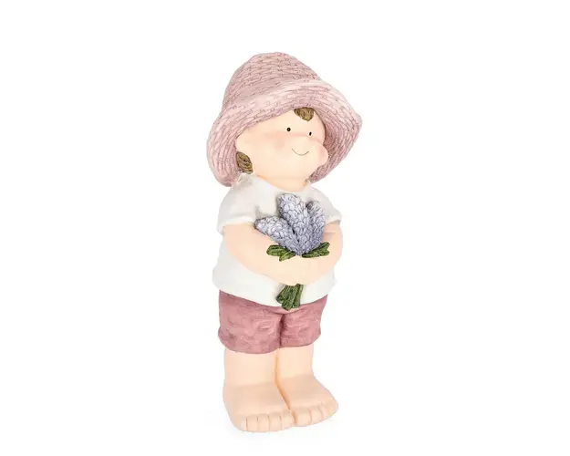 Decoratiune de gradina Justy Boy Stand W-Lavender, Bizzotto, 19x16x42 cm, magneziu, roz