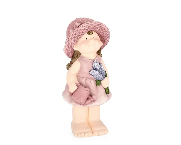 Decoratiune de gradina Justy Girl Stand W-Lavender, Bizzotto, 19x16x42 cm, magneziu, roz